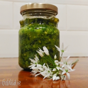 Garlic flower and pesto jar